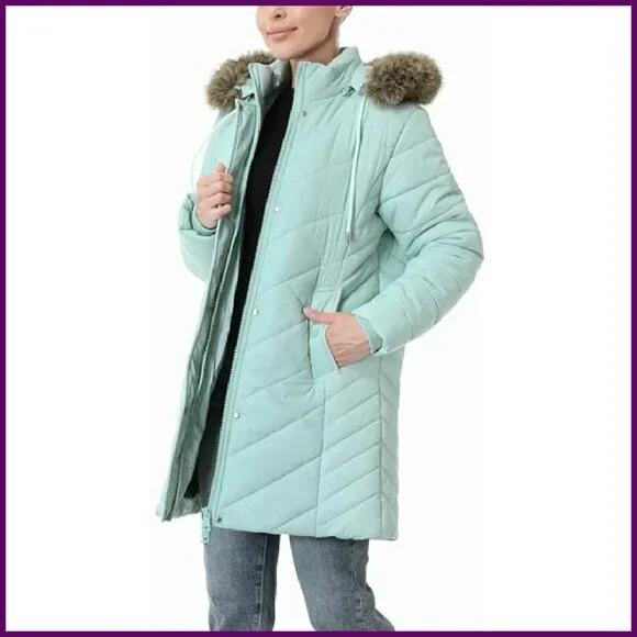Women's Long Winter Down Jacket Waterproof Windproof Fleece Lined Hooded